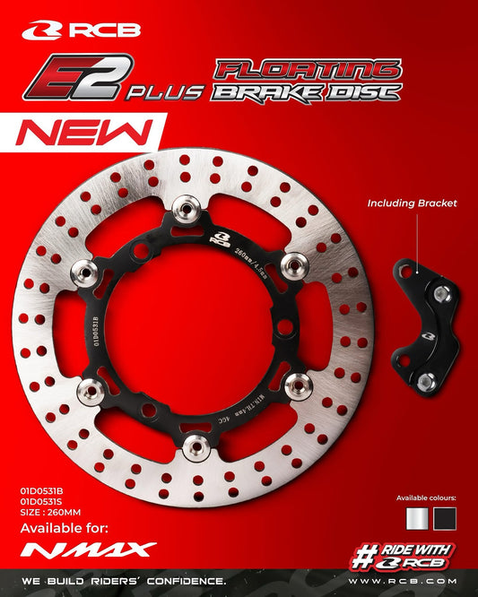 RCB STEEL FLOATING BRAKE DISC E2+ SERIES NMAX 260MM - BLACK (WITH BRACKET) | Part 01D0531B