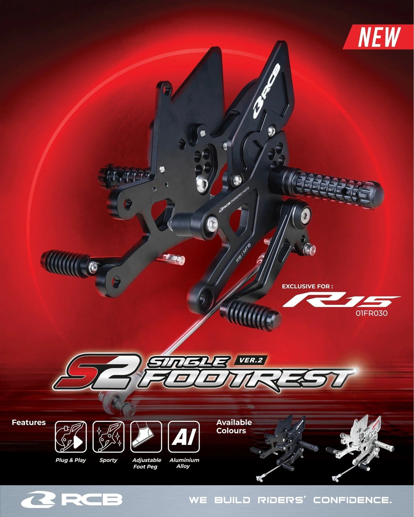 RCB FOOTREST SINGLE SET S2-V2 R15-V3 & V4/R15M - BK | Part 01FR040B
