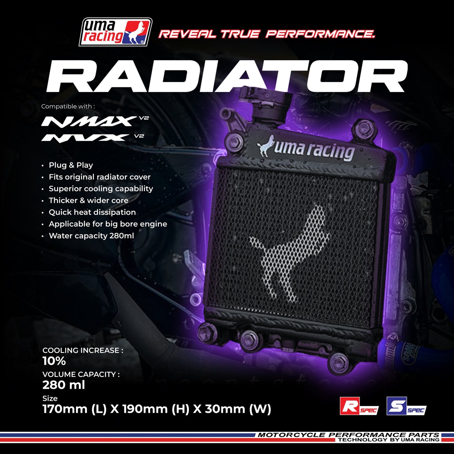 UMA RACING - RADIATOR NMAX-V2 / NVX-V2 280ML | Part 02R00090