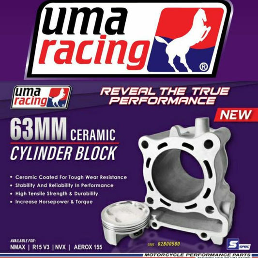 UMA RACING - NMAX/ R15/ AEROX CYLINDER BLOCK 63MM FORGED PISTON | Part 02B00580